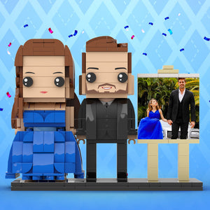 Full Body Customizable 2 People Dad And His Daughter In Perfect Blue Dress Photo Frame Personalized Custom Brick Figures Small Particle Block Toy Personalized For Father's Day - MadeMineUK