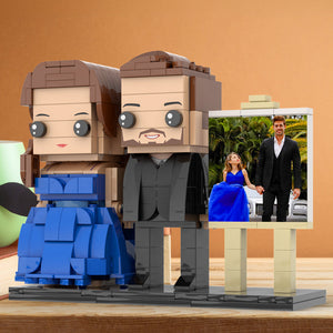 Full Body Customizable 2 People Dad And His Daughter In Perfect Blue Dress Photo Frame Personalized Custom Brick Figures Small Particle Block Toy Personalized For Father's Day - MadeMineUK