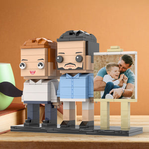 Full Body Customizable 2 People Dad Cuddle His Son Little Boy Photo Frame Personalized Custom Brick Figures Small Particle Block Toy Personalized For Father's Day - MadeMineUK