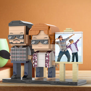 Full Body Customizable 2 People Daddy And His Son Have a Pose Towards Sun Photo Frame Personalized Custom Brick Figures Small Particle Block Toy Personalized For Father's Day - MadeMineUK