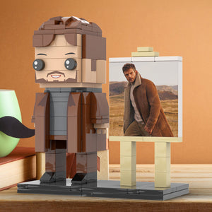 Full Body Customizable 1 Person Cool Young Daddy In Long Brown Coat Custom Brick with Frame Figures Small Particle Block Toy Brick Me Figures For Father's Day - MadeMineUK