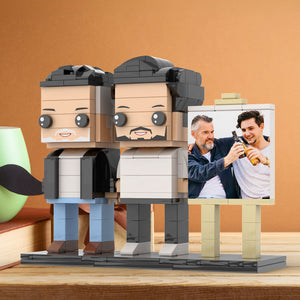 Full Body Customizable 2 People Fully Grown Son Having A Beer With His Dad Man Photo Frame Personalized Custom Brick Figures Small Particle Block Toy Personalized For Father's Day - MadeMineUK