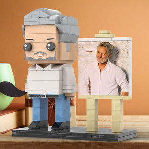 Full Body Customizable 1 Person Daddy With Classic White Shirt And Jeans Custom Brick with Frame Figures Small Particle Block Toy Brick Me Figures For Father's Day - MadeMineUK