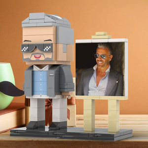 Full Body Customizable 1 Person Cool Daddy In Grey Suit With Sunglasses Custom Brick with Frame Figures Small Particle Block Toy Brick Me Figures For Father's Day - MadeMineUK