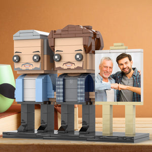 Full Body Customizable 2 People Dad And Son Fist Bump Photo Frame Personalized Custom Brick Figures Small Particle Block Toy Personalized For Father's Day - MadeMineUK