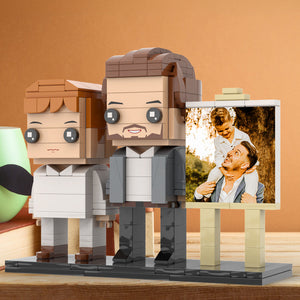 Full Body Customizable 2 People Little Son Sit On Daddy's Shoulder Photo Frame Personalized Custom Brick Figures Small Particle Block Toy Personalized For Father's Day - MadeMineUK