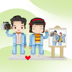 Anniversary Gifts Full Body Customizable 2 People Photo Frame Custom Cute Brick Figures Small Particle Block - MadeMineUK