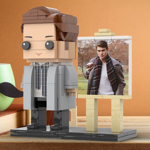 Full Body Customizable 1 Person Stylish Young Daddy With Scarf Custom Brick with Frame Figures Small Particle Block Toy Brick Me Figures For Father's Day - MadeMineUK