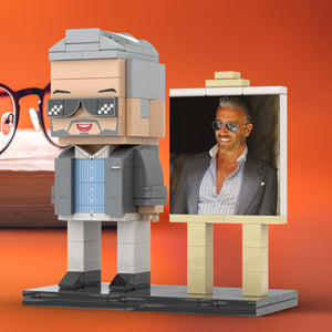 Full Body Customizable 1 Person Cool Daddy In Grey Suit With Sunglasses Custom Brick with Frame Figures Small Particle Block Toy Brick Me Figures For Father's Day - MadeMineUK