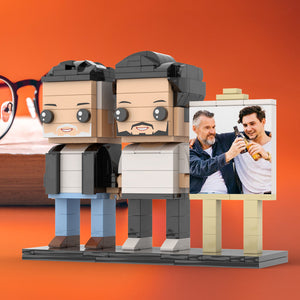 Full Body Customizable 2 People Fully Grown Son Having A Beer With His Dad Man Photo Frame Personalized Custom Brick Figures Small Particle Block Toy Personalized For Father's Day - MadeMineUK