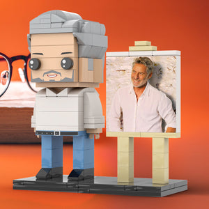 Full Body Customizable 1 Person Daddy With Classic White Shirt And Jeans Custom Brick with Frame Figures Small Particle Block Toy Brick Me Figures For Father's Day - MadeMineUK