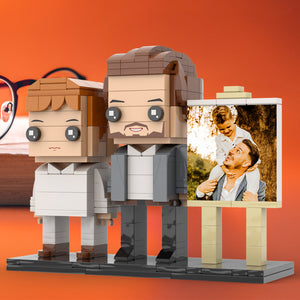 Full Body Customizable 2 People Little Son Sit On Daddy's Shoulder Photo Frame Personalized Custom Brick Figures Small Particle Block Toy Personalized For Father's Day - MadeMineUK