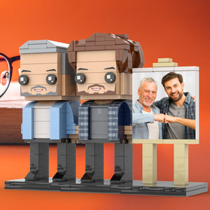 Full Body Customizable 2 People Dad And Son Fist Bump Photo Frame Personalized Custom Brick Figures Small Particle Block Toy Personalized For Father's Day - MadeMineUK