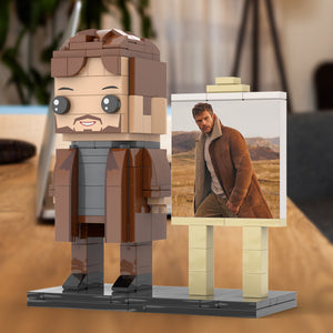 Full Body Customizable 1 Person Cool Young Daddy In Long Brown Coat Custom Brick with Frame Figures Small Particle Block Toy Brick Me Figures For Father's Day - MadeMineUK