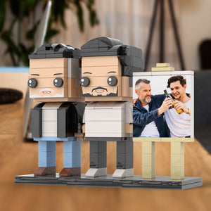 Full Body Customizable 2 People Fully Grown Son Having A Beer With His Dad Man Photo Frame Personalized Custom Brick Figures Small Particle Block Toy Personalized For Father's Day - MadeMineUK