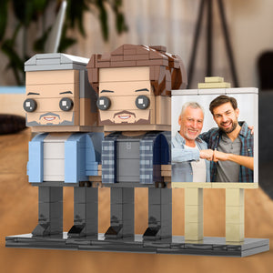 Full Body Customizable 2 People Dad And Son Fist Bump Photo Frame Personalized Custom Brick Figures Small Particle Block Toy Personalized For Father's Day - MadeMineUK