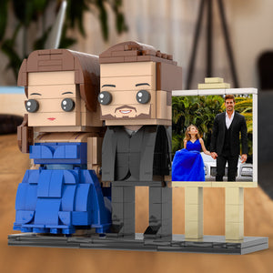 Full Body Customizable 2 People Dad And His Daughter In Perfect Blue Dress Photo Frame Personalized Custom Brick Figures Small Particle Block Toy Personalized For Father's Day - MadeMineUK