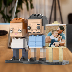 Full Body Customizable 2 People Dad Cuddle His Son Little Boy Photo Frame Personalized Custom Brick Figures Small Particle Block Toy Personalized For Father's Day - MadeMineUK