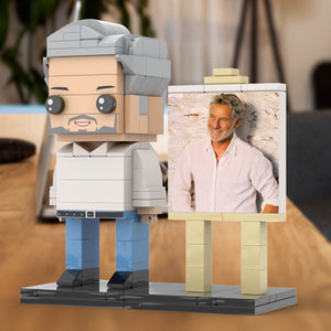 Full Body Customizable 1 Person Daddy With Classic White Shirt And Jeans Custom Brick with Frame Figures Small Particle Block Toy Brick Me Figures For Father's Day - MadeMineUK