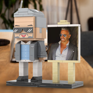 Full Body Customizable 1 Person Cool Daddy In Grey Suit With Sunglasses Custom Brick with Frame Figures Small Particle Block Toy Brick Me Figures For Father's Day - MadeMineUK