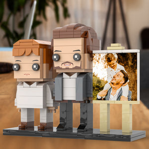 Full Body Customizable 2 People Little Son Sit On Daddy's Shoulder Photo Frame Personalized Custom Brick Figures Small Particle Block Toy Personalized For Father's Day - MadeMineUK