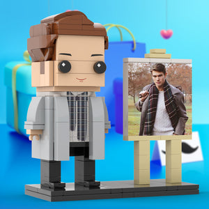 Full Body Customizable 1 Person Stylish Young Daddy With Scarf Custom Brick with Frame Figures Small Particle Block Toy Brick Me Figures For Father's Day - MadeMineUK