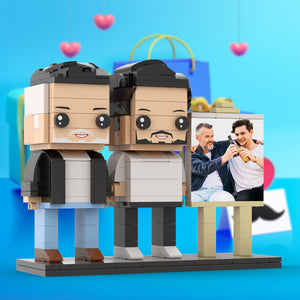 Full Body Customizable 2 People Fully Grown Son Having A Beer With His Dad Man Photo Frame Personalized Custom Brick Figures Small Particle Block Toy Personalized For Father's Day - MadeMineUK