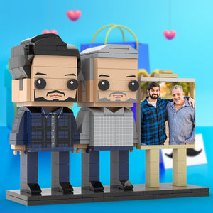 Full Body Customizable 2 People Father And Son Photo Frame Personalized Custom Brick Figures Small Particle Block Toy Personalized For Father's Day - MadeMineUK