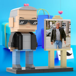 Full Body Customizable 1 Person Cool Grey Hair Daddy Street Photo With Classic Outfit Custom Brick with Frame Figures Small Particle Block Toy Brick Me Figures For Father's Day - MadeMineUK