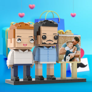 Full Body Customizable 2 People Dad Cuddle His Son Little Boy Photo Frame Personalized Custom Brick Figures Small Particle Block Toy Personalized For Father's Day - MadeMineUK