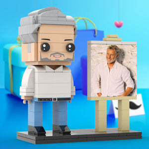 Full Body Customizable 1 Person Daddy With Classic White Shirt And Jeans Custom Brick with Frame Figures Small Particle Block Toy Brick Me Figures For Father's Day - MadeMineUK