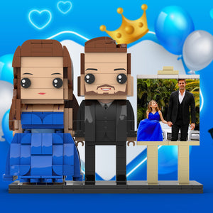 Full Body Customizable 2 People Dad And His Daughter In Perfect Blue Dress Photo Frame Personalized Custom Brick Figures Small Particle Block Toy Personalized For Father's Day - MadeMineUK