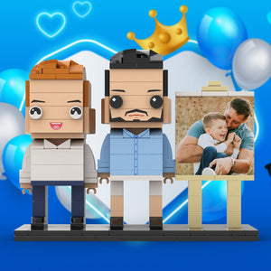 Full Body Customizable 2 People Dad Cuddle His Son Little Boy Photo Frame Personalized Custom Brick Figures Small Particle Block Toy Personalized For Father's Day - MadeMineUK