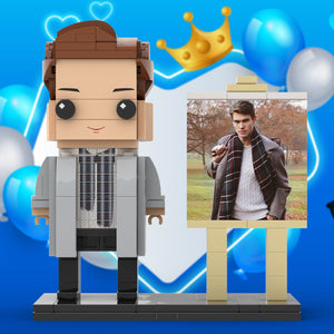 Full Body Customizable 1 Person Stylish Young Daddy With Scarf Custom Brick with Frame Figures Small Particle Block Toy Brick Me Figures For Father's Day - MadeMineUK