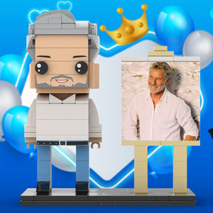 Full Body Customizable 1 Person Daddy With Classic White Shirt And Jeans Custom Brick with Frame Figures Small Particle Block Toy Brick Me Figures For Father's Day - MadeMineUK