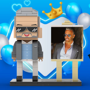 Full Body Customizable 1 Person Cool Daddy In Grey Suit With Sunglasses Custom Brick with Frame Figures Small Particle Block Toy Brick Me Figures For Father's Day - MadeMineUK