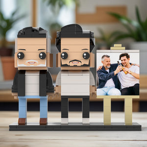 Full Body Customizable 2 People Fully Grown Son Having A Beer With His Dad Man Photo Frame Personalized Custom Brick Figures Small Particle Block Toy Personalized For Father's Day - MadeMineUK