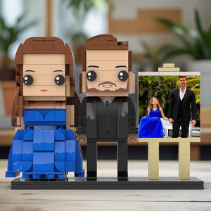 Full Body Customizable 2 People Dad And His Daughter In Perfect Blue Dress Photo Frame Personalized Custom Brick Figures Small Particle Block Toy Personalized For Father's Day - MadeMineUK