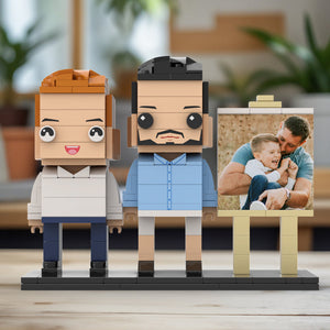 Full Body Customizable 2 People Dad Cuddle His Son Little Boy Photo Frame Personalized Custom Brick Figures Small Particle Block Toy Personalized For Father's Day - MadeMineUK