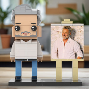 Full Body Customizable 1 Person Daddy With Classic White Shirt And Jeans Custom Brick with Frame Figures Small Particle Block Toy Brick Me Figures For Father's Day - MadeMineUK