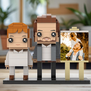 Full Body Customizable 2 People Little Son Sit On Daddy's Shoulder Photo Frame Personalized Custom Brick Figures Small Particle Block Toy Personalized For Father's Day - MadeMineUK