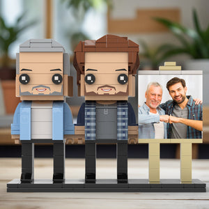 Full Body Customizable 2 People Dad And Son Fist Bump Photo Frame Personalized Custom Brick Figures Small Particle Block Toy Personalized For Father's Day - MadeMineUK