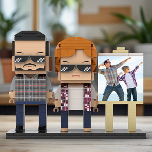 Full Body Customizable 2 People Daddy And His Son Have a Pose Towards Sun Photo Frame Personalized Custom Brick Figures Small Particle Block Toy Personalized For Father's Day - MadeMineUK