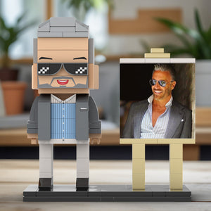 Full Body Customizable 1 Person Cool Daddy In Grey Suit With Sunglasses Custom Brick with Frame Figures Small Particle Block Toy Brick Me Figures For Father's Day - MadeMineUK