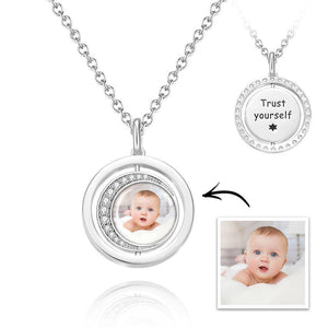 Photo Engraved Necklace Blessing Coin Memorial Gifts for Her Silver - MadeMineUK