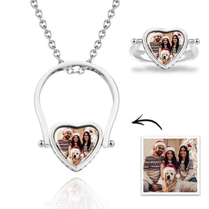 Photo Necklace, Photo Ring Gifts Dual-use (Ring Size 7#) Silver - MadeMineUK