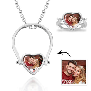 Photo Necklace, Photo Ring Couple's Gifts Dual-use (Ring Size 8#) Silver - MadeMineUK