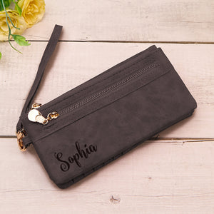 Personalized Leather Wallet with Wristlet Custom Text Wallet Birthday Bridesmaid Gift for Her - MadeMineUK