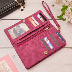 Personalized Leather Wallet with Wristlet Custom Text Wallet Birthday Bridesmaid Gift for Her - MadeMineUK