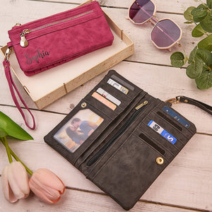 Personalized Leather Wallet with Wristlet Custom Text Wallet Birthday Bridesmaid Gift for Her - MadeMineUK